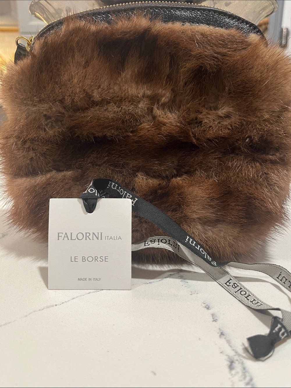 Falorni Italia Brown Fur Handbag with Leather Trim